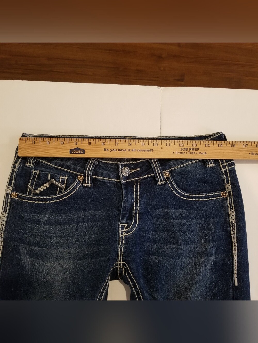 Rock&Roll Cowgirl Jeans 30x32 Actual 31x31 Skinny Low Rise Blue Denim Distressed - Picture 7 of 10